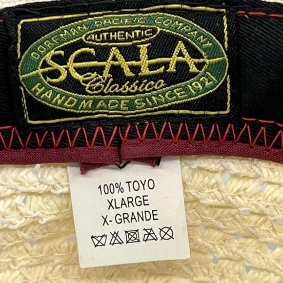 Scala Classico Hat Fedora Fitted Mens XLarge White Toyo Straw Summer Dressy - Picture 9 of 12